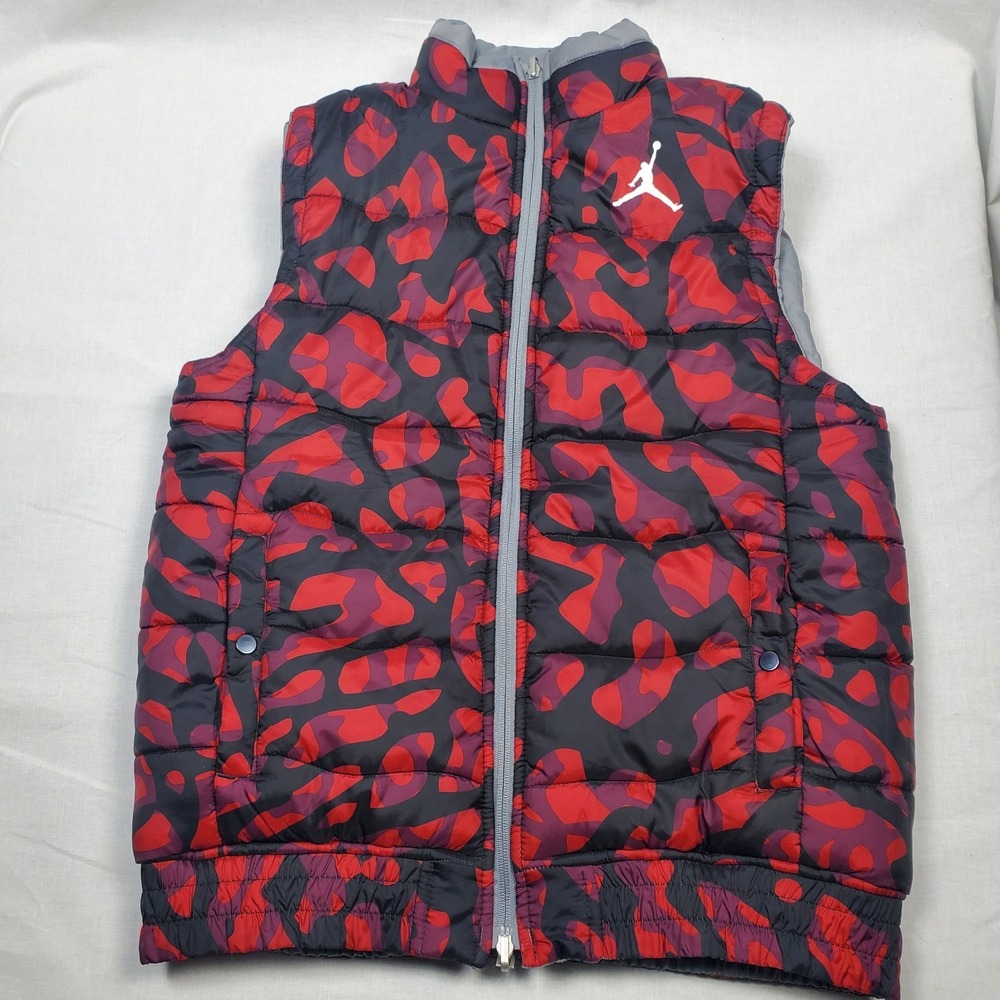 Jordan Fly Kids Vest Jacket Size Large 12-13 yrs Gray Red Black Camo Reversible